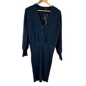 TOCCIN NY NWT Felicity Long Sleeve Ribbed Knit Sweater Dress Navy Size Small